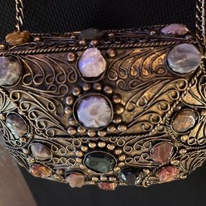 Vintage Sajai metal purse with natural stones